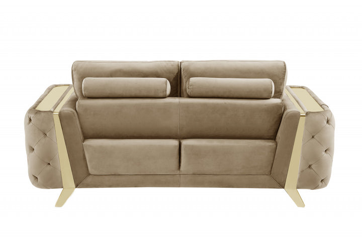 90" Beige Velvet Sofa With Gold Legs