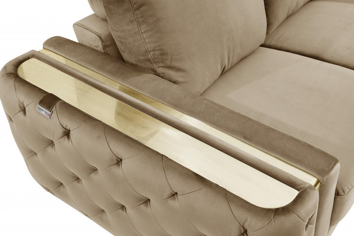 90" Beige Velvet Sofa With Gold Legs