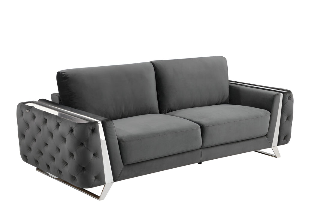 90" Gray Velvet Sofa With Silver Legs