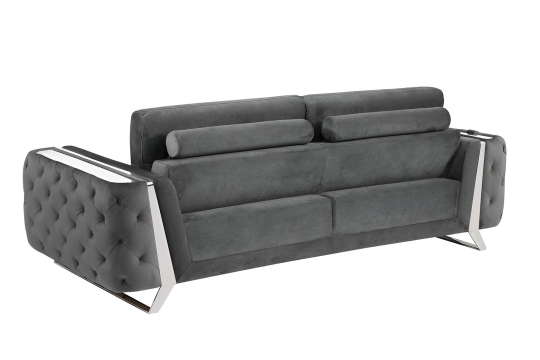 90" Gray Velvet Sofa With Silver Legs