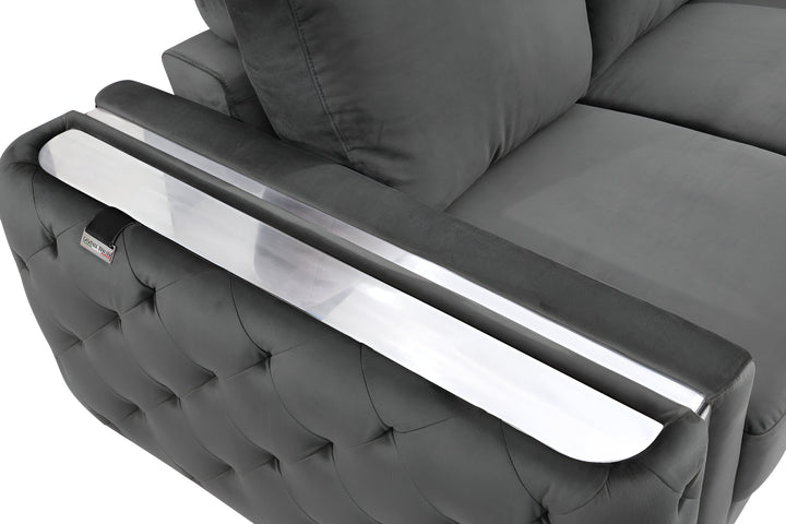 90" Gray Velvet Sofa With Silver Legs