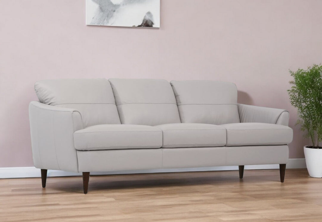 83" Pearl Leather Sofa With Black Legs