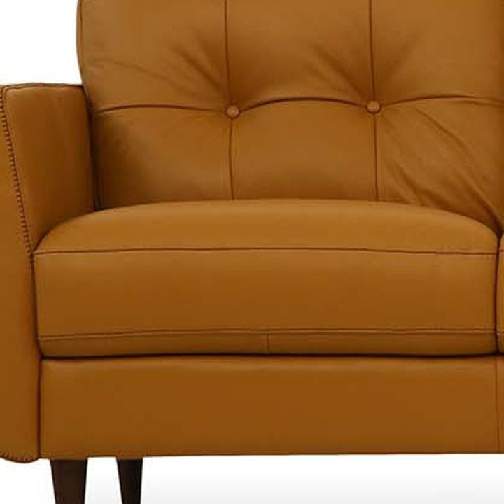 83" Orange Leather Sofa With Black Legs