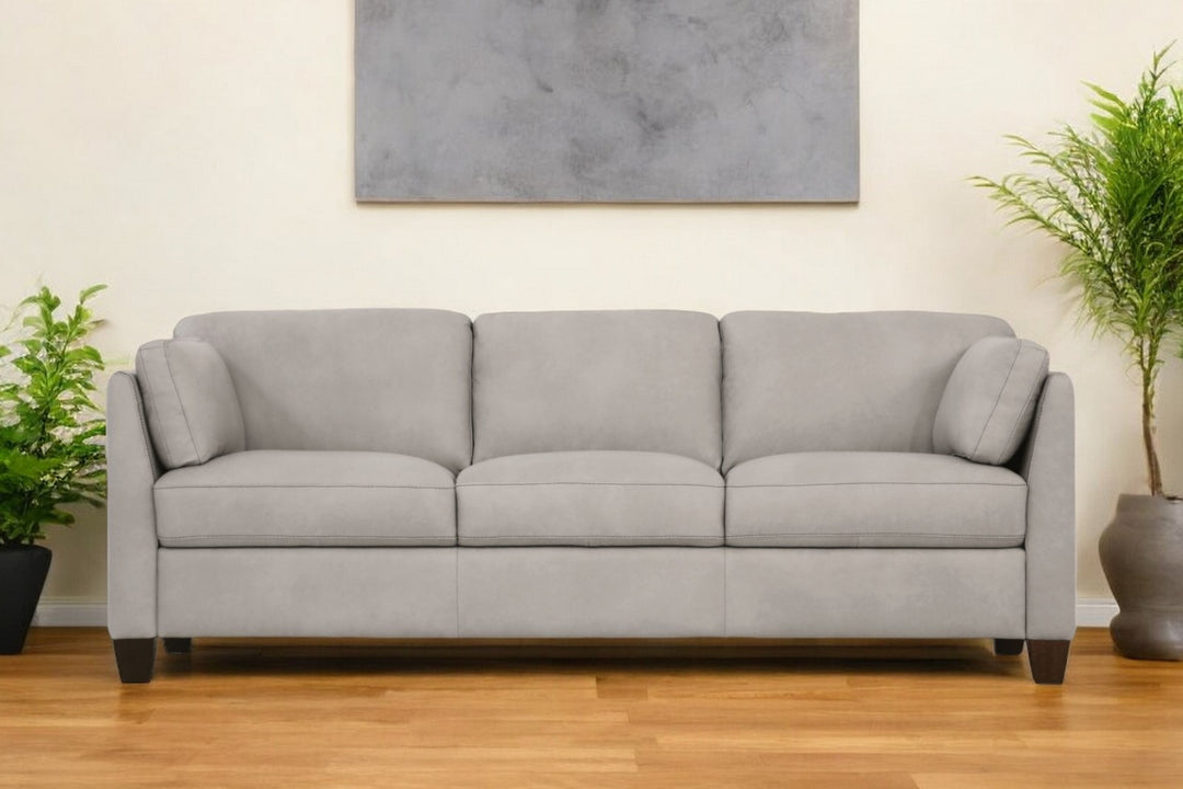 81" Light Gray Leather Sofa With Black Legs