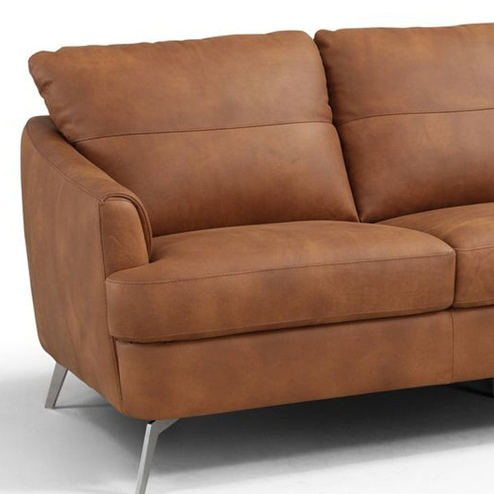 81" Camel Leather Sofa With Black Legs