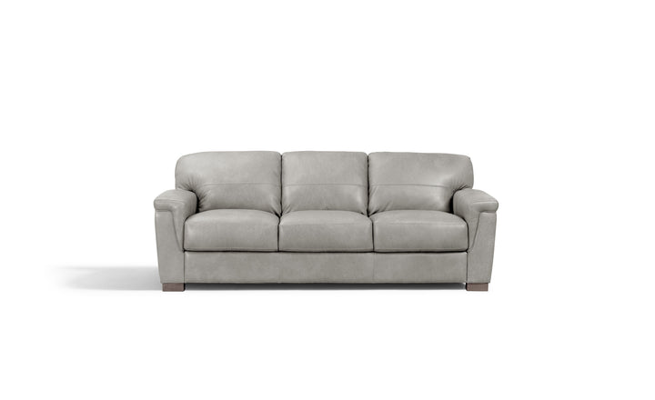 91" Gray Leather Sofa With Black Legs