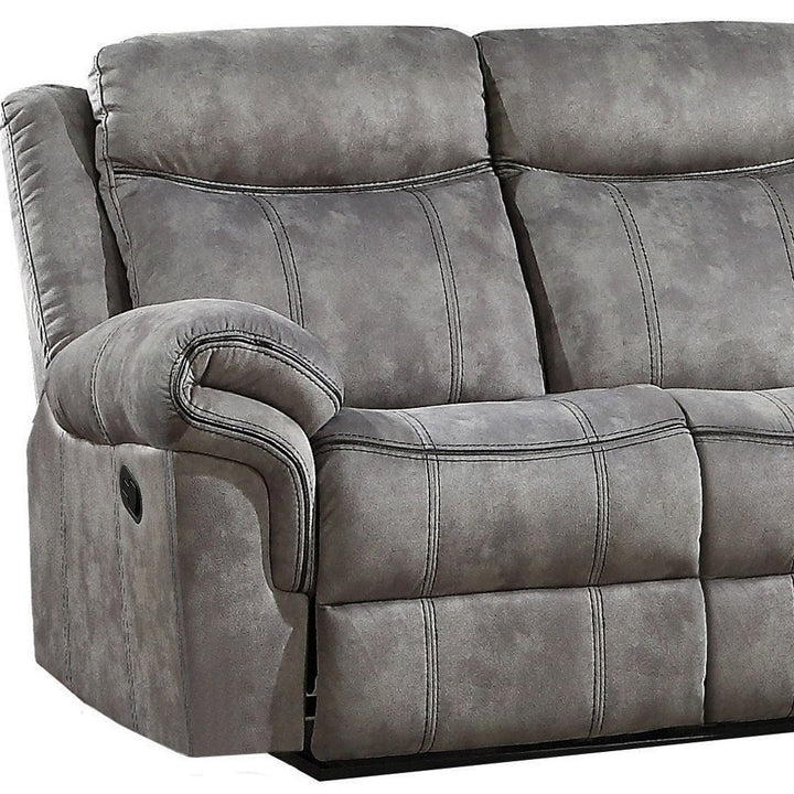 87" Gray Velvet Reclining USB Sofa With Black Legs