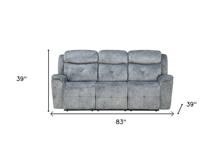 83" Gray Velvet Reclining Sofa With Black Legs