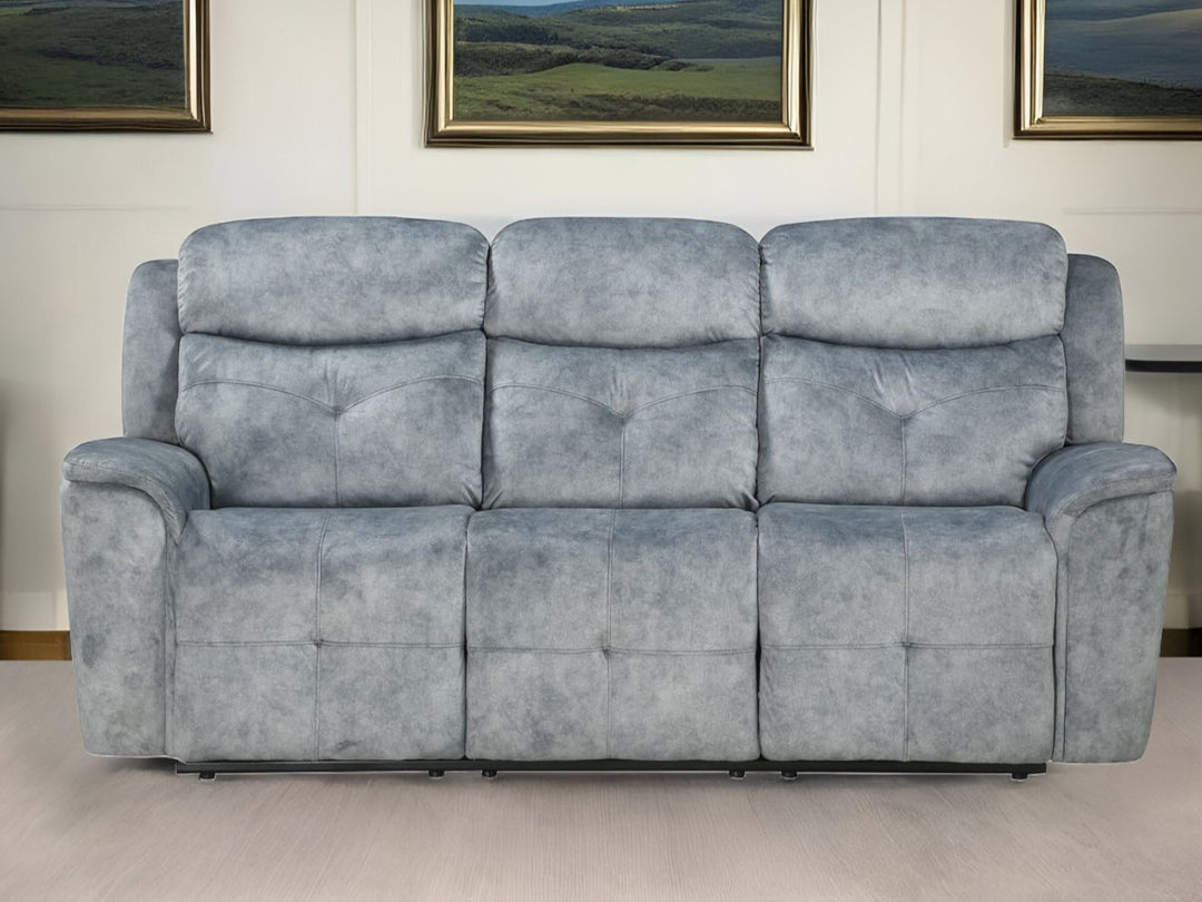 83" Gray Velvet Reclining Sofa With Black Legs