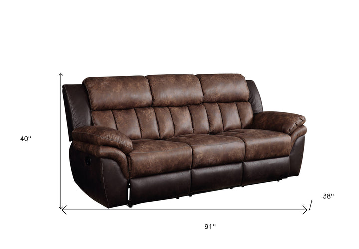 91" Espresso Microfiber Reclining Sofa With Black Legs