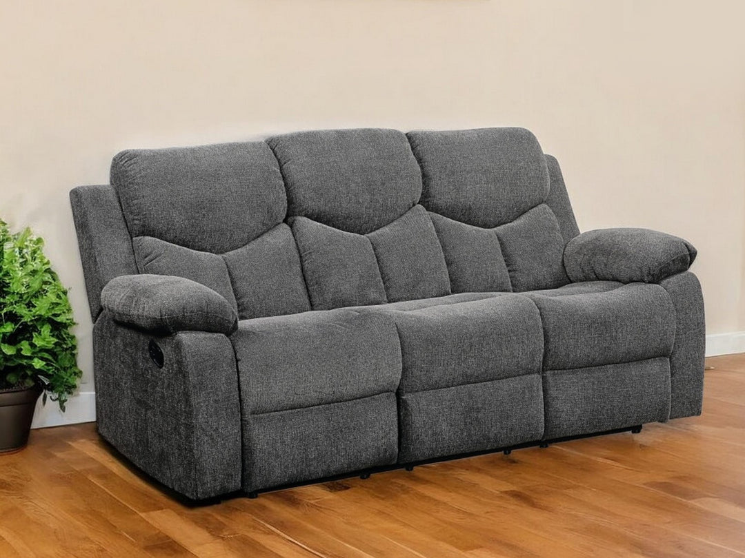 82" Gray Chenille Reclining Sofa With Black Legs