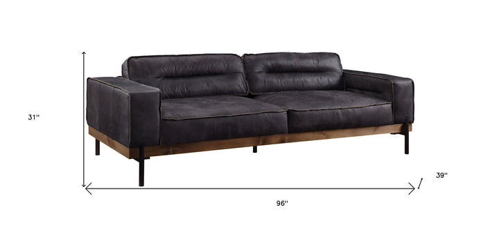 96" Ebony Top Grain Leather Sofa With Black Legs