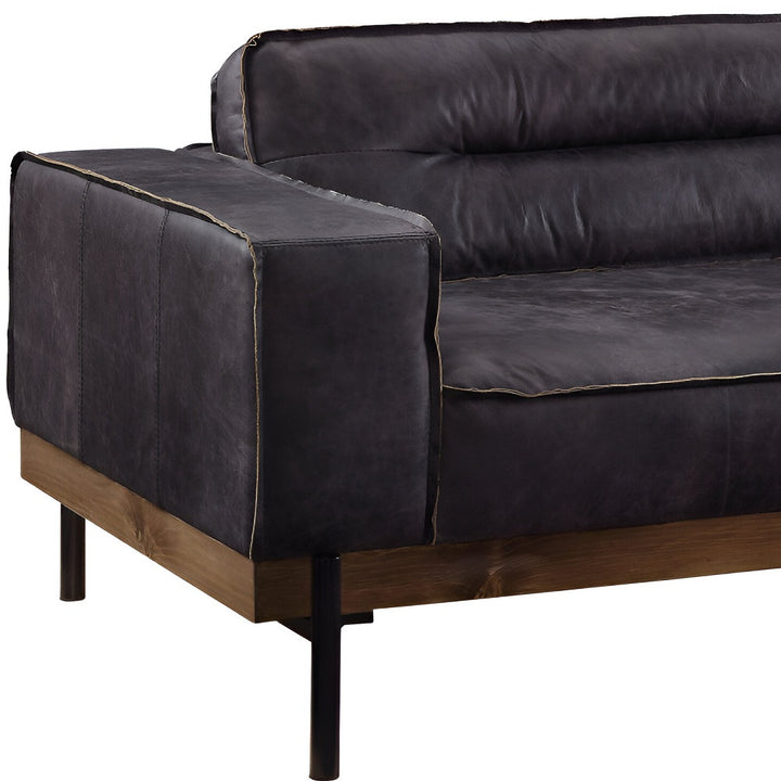 96" Ebony Top Grain Leather Sofa With Black Legs