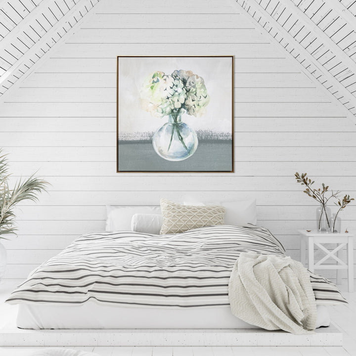 Hydrangea in Vase Gold Floater Frame p-Oxybis(benzenesulfonyl hydrazide) Wall Art