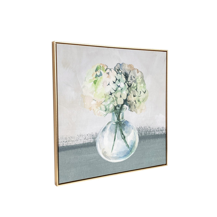 Hydrangea in Vase Gold Floater Frame p-Oxybis(benzenesulfonyl hydrazide) Wall Art