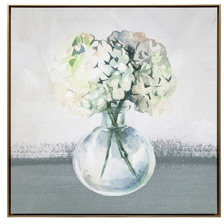 Hydrangea in Vase Gold Floater Frame p-Oxybis(benzenesulfonyl hydrazide) Wall Art