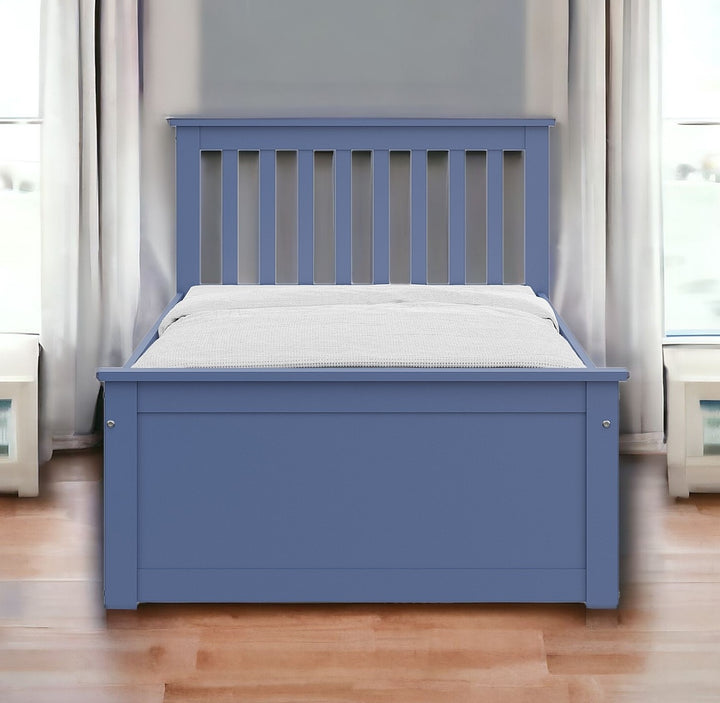 Blue Solid Wood Twin Bed With Pull Out Trundle