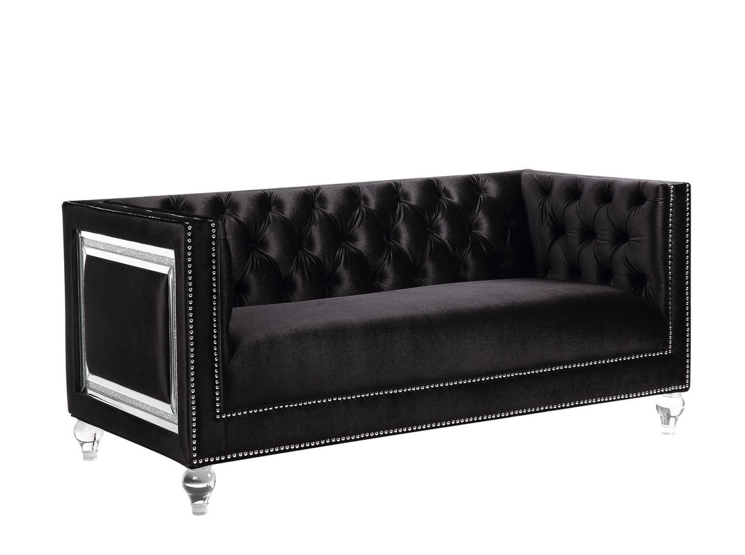 67" Black And Silver Velvet Loveseat and Toss Pillows