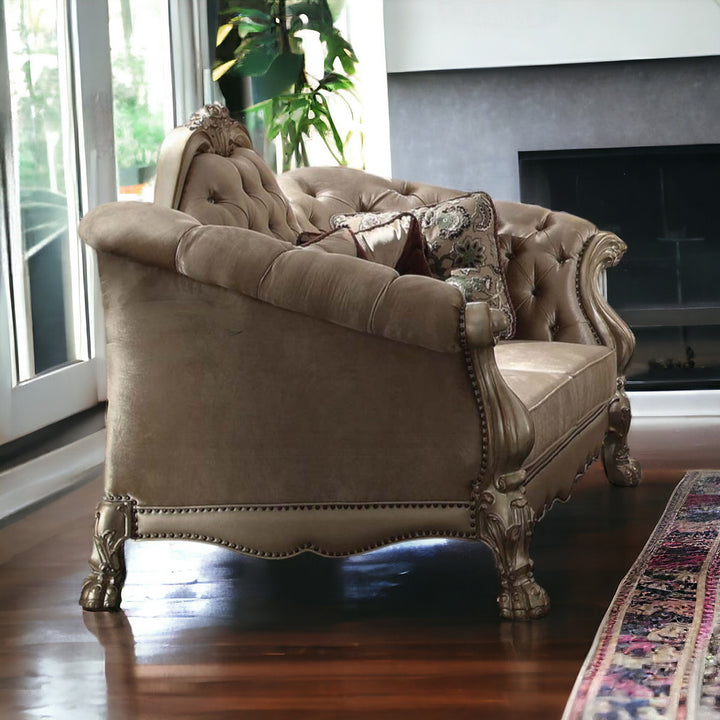 73" Bone Velvet Loveseat and Toss Pillows