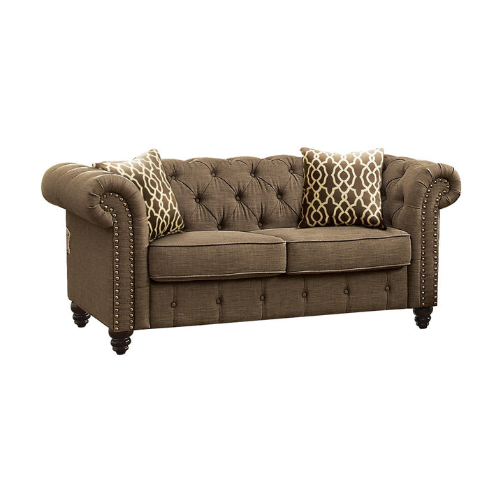 67" Brown And Dark Brown Linen Loveseat