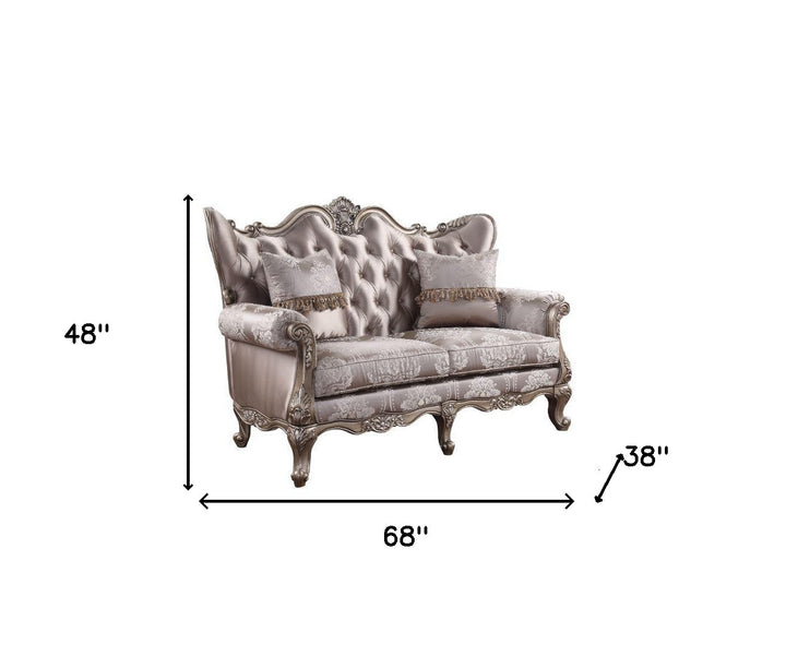 68" Pink And Platinum Silk Blend Loveseat and Toss Pillows