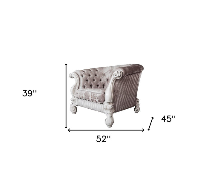 52" Ivory and Bone Fabric Damask Tufted Barrel Chair