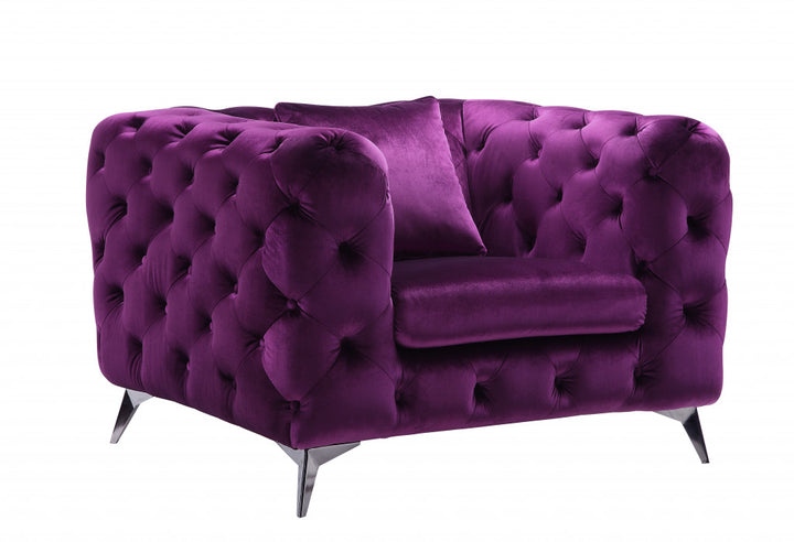 41" Purple Fabric And Black Tufted Arm Chair