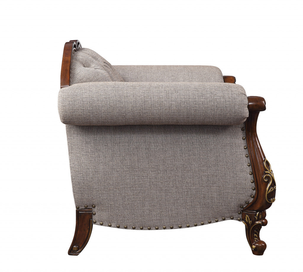 48" Beige Fabric And Cherry Floral Arm Chair