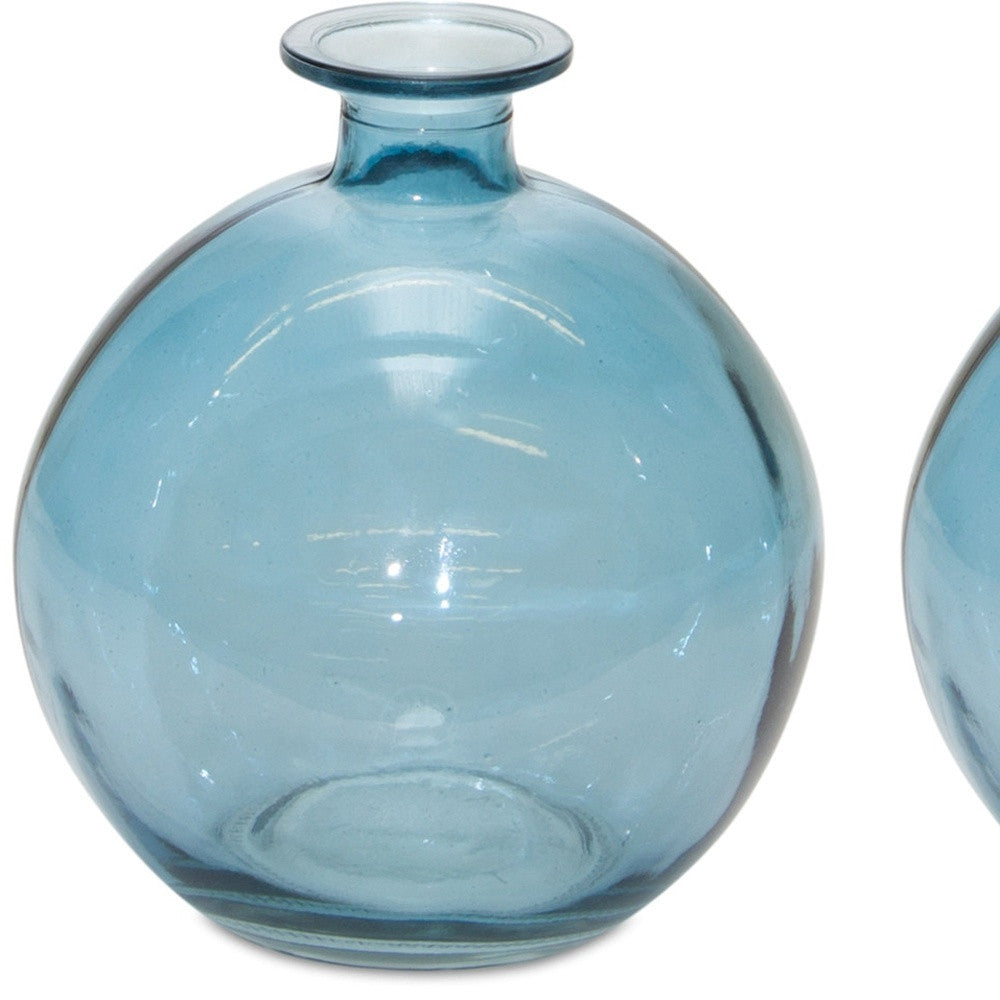 Set of Two Blue Glass Round Table Vase