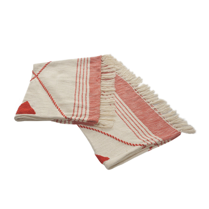 60" X 50" Red Woven Cotton Striped Throw Blanket with Fringe