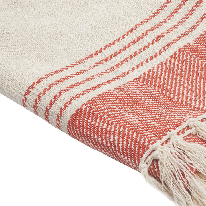 60" X 50" Red Woven Cotton Striped Throw Blanket with Fringe