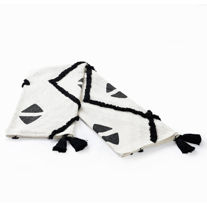 50" X 60" Black and White Woven Cotton Geometric Throw Blanket with Tassels