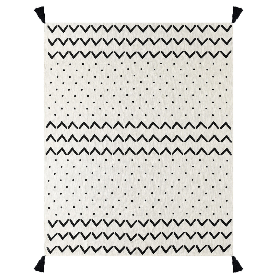 50" X 60" Black and White Woven Cotton Chevron Throw Blanket with Tassels