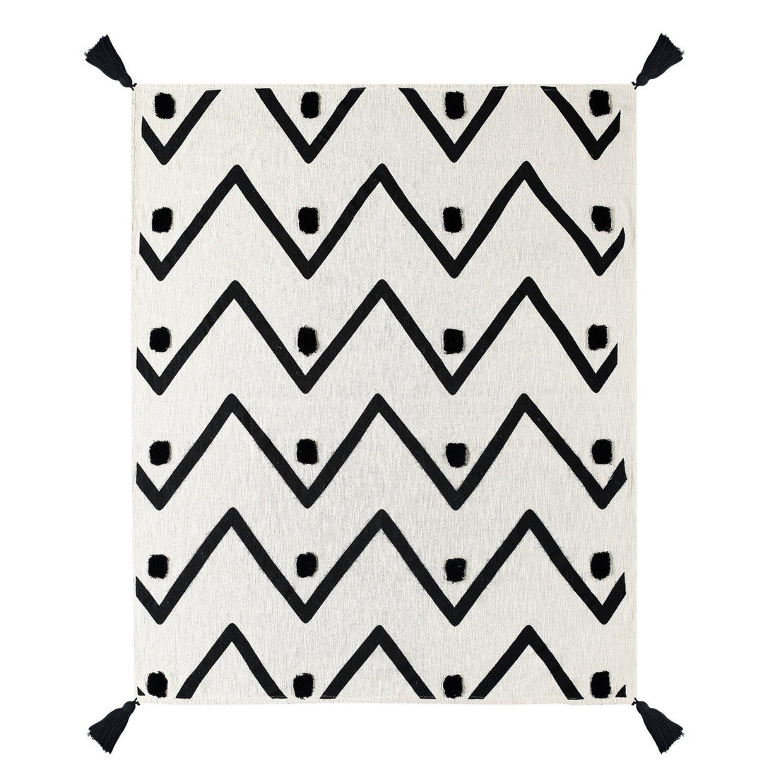 50" X 60" Black and White Woven Cotton Chevron Throw Blanket with Tassels