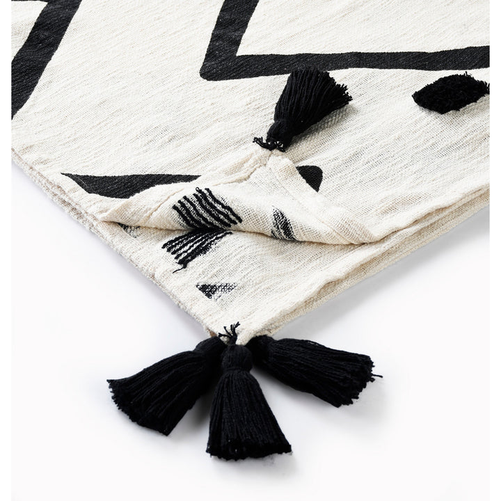 50" X 60" Black and White Woven Cotton Chevron Throw Blanket with Tassels