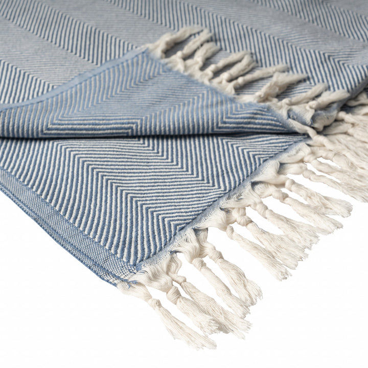 50" X 60" Gray Woven Cotton Herringbone Throw Blanket with Fringe