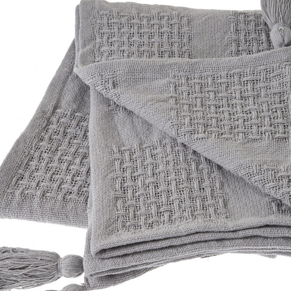 50" X 60" Gray Woven Cotton Throw Blanket with Tassels