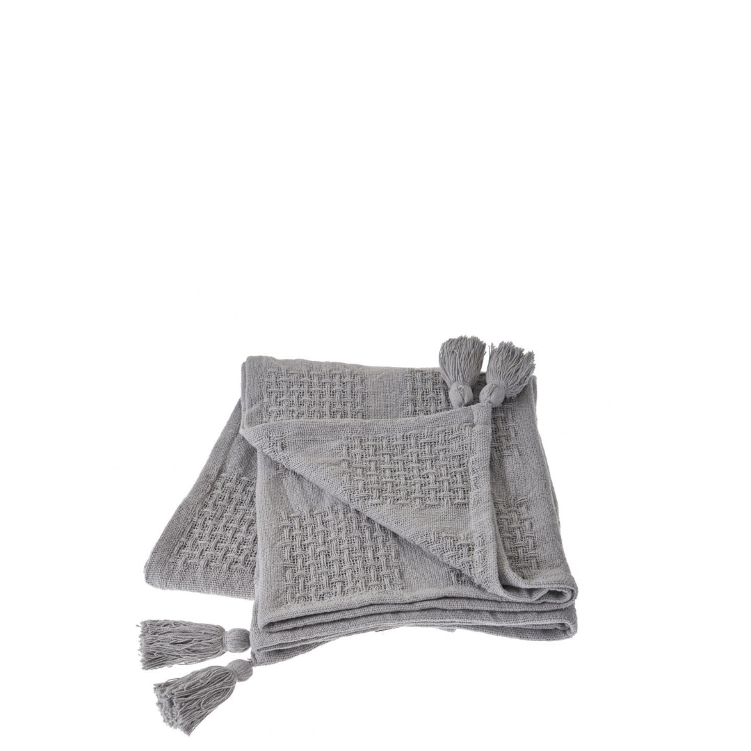 50" X 60" Gray Woven Cotton Throw Blanket with Tassels