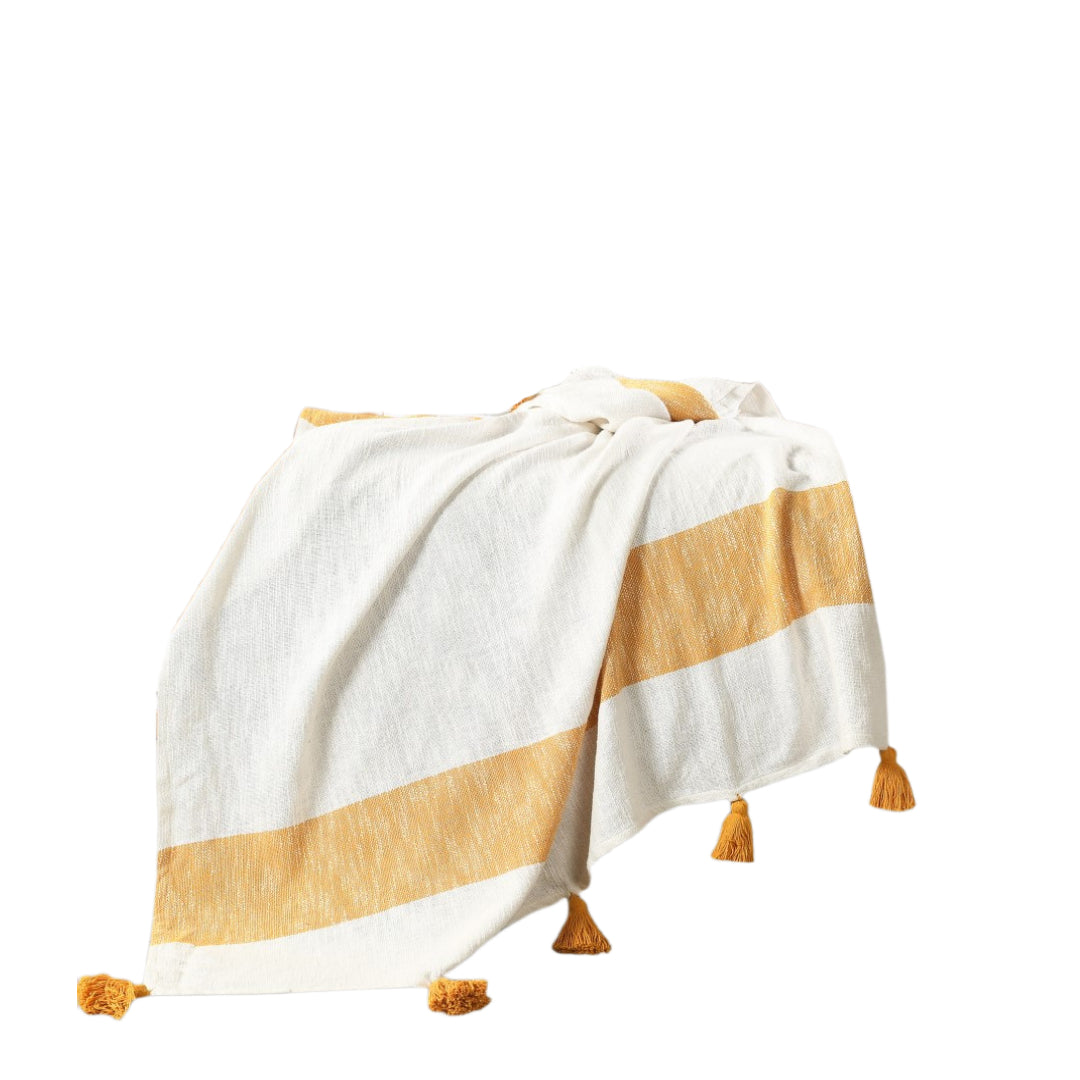 50" X 60" Orange Woven Cotton Striped Throw Blanket with Tassels