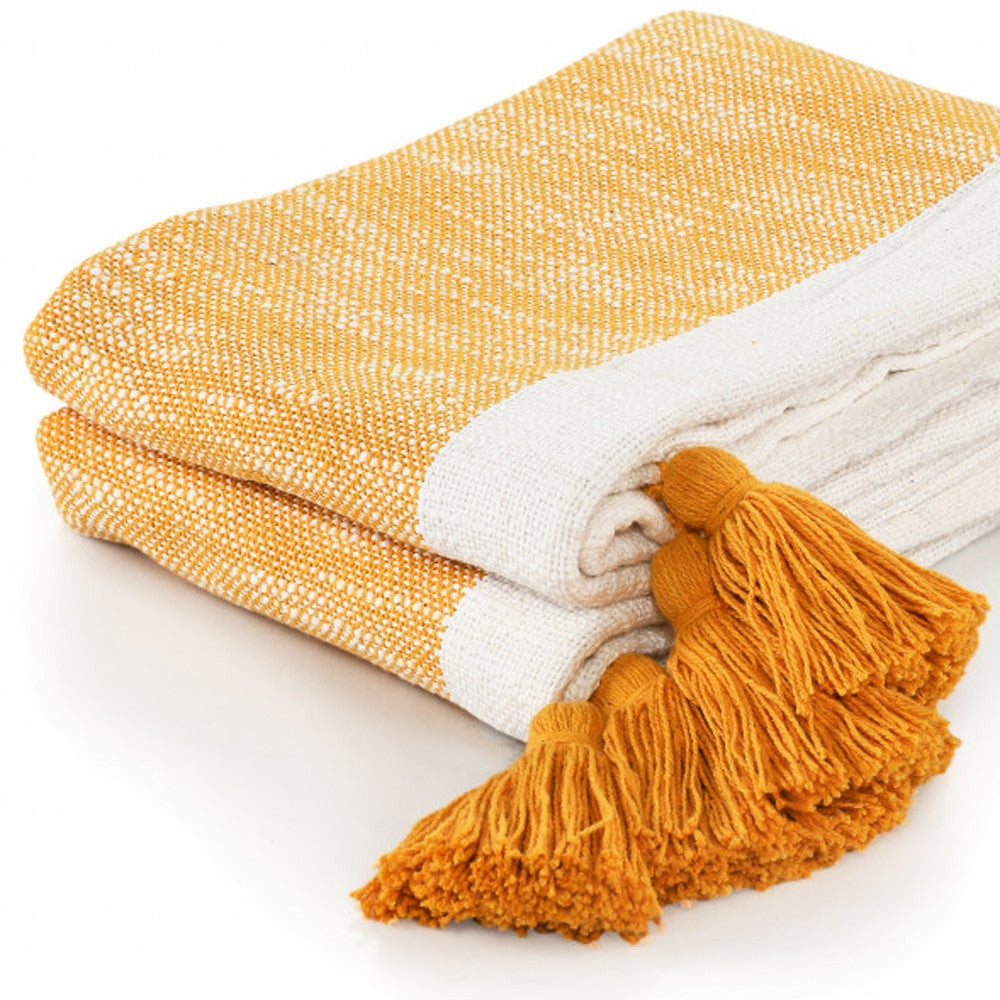 50" X 60" Orange Woven Cotton Striped Throw Blanket with Tassels