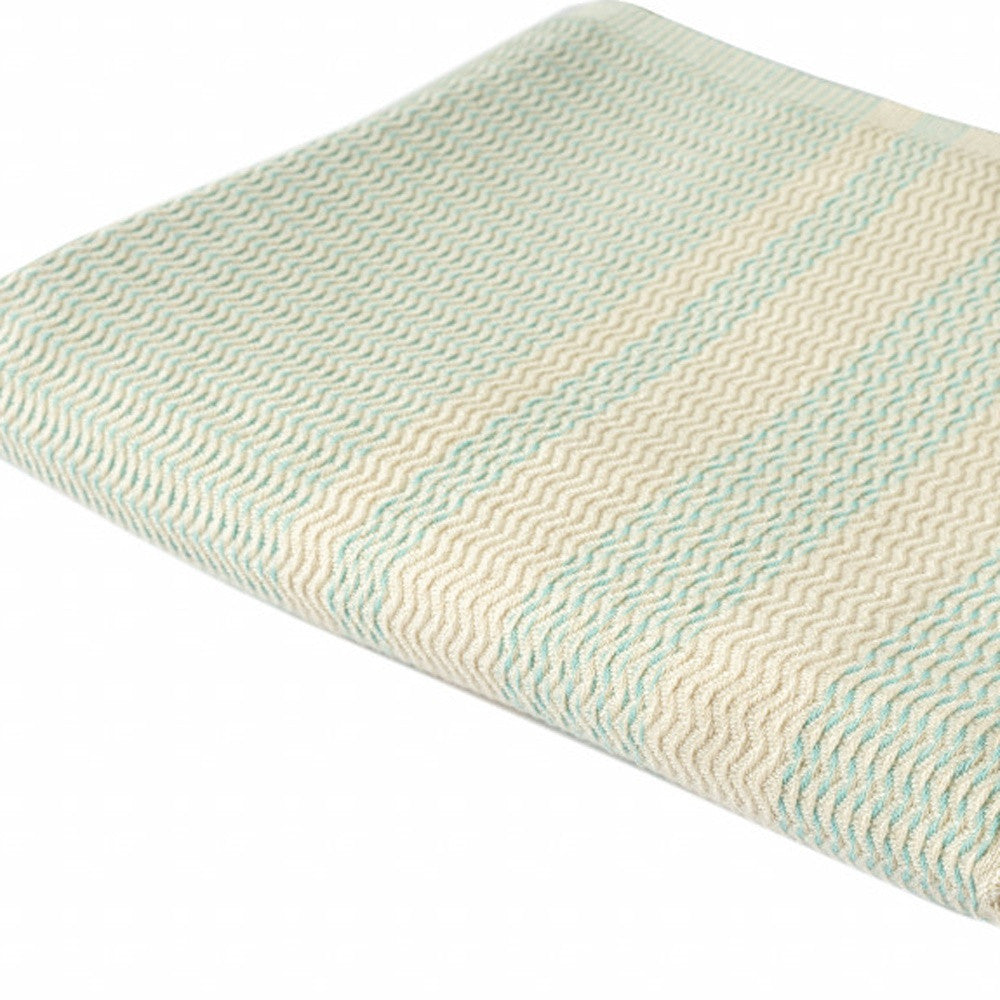 50" X 60" Turquoise Woven Cotton Striped Throw Blanket with Fringe