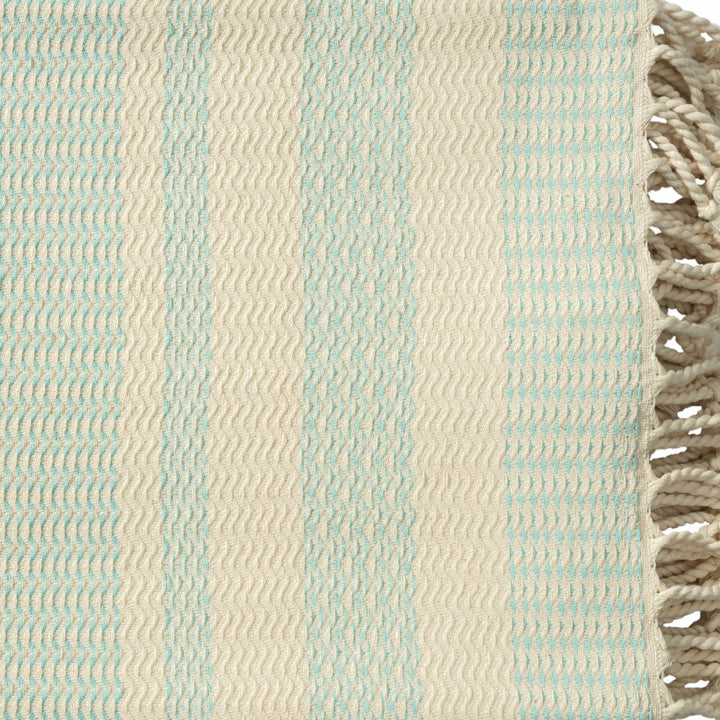 50" X 60" Turquoise Woven Cotton Striped Throw Blanket with Fringe