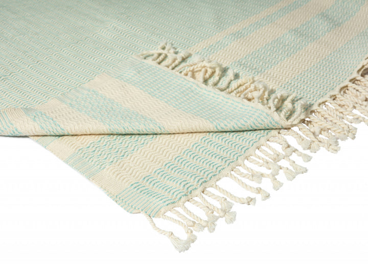 50" X 60" Turquoise Woven Cotton Striped Throw Blanket with Fringe