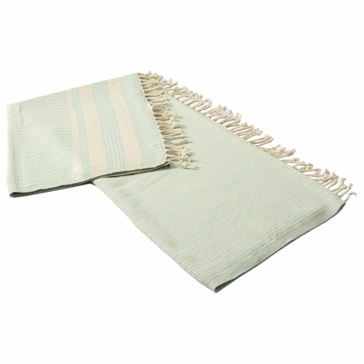 50" X 60" Turquoise Woven Cotton Striped Throw Blanket with Fringe