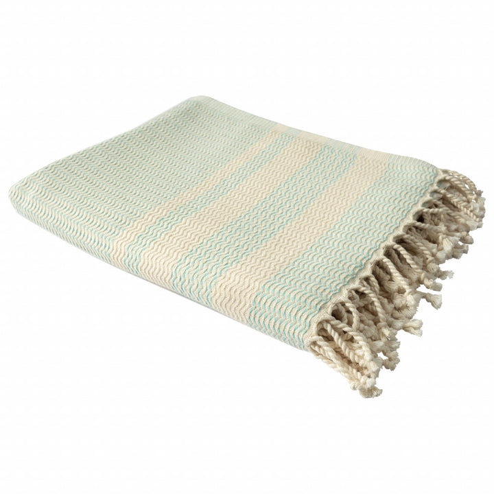 50" X 60" Turquoise Woven Cotton Striped Throw Blanket with Fringe