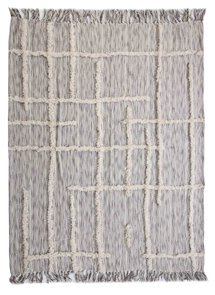 60" X 50" Gray Woven Cotton Striped Throw Blanket with Fringe