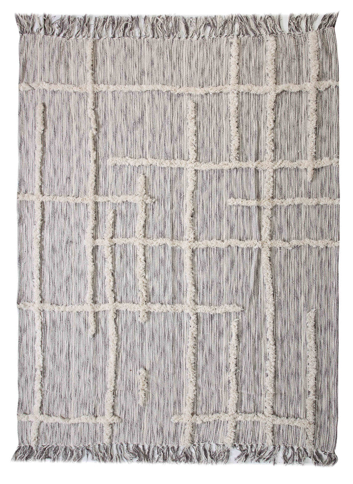 60" X 50" Gray Woven Cotton Striped Throw Blanket with Fringe