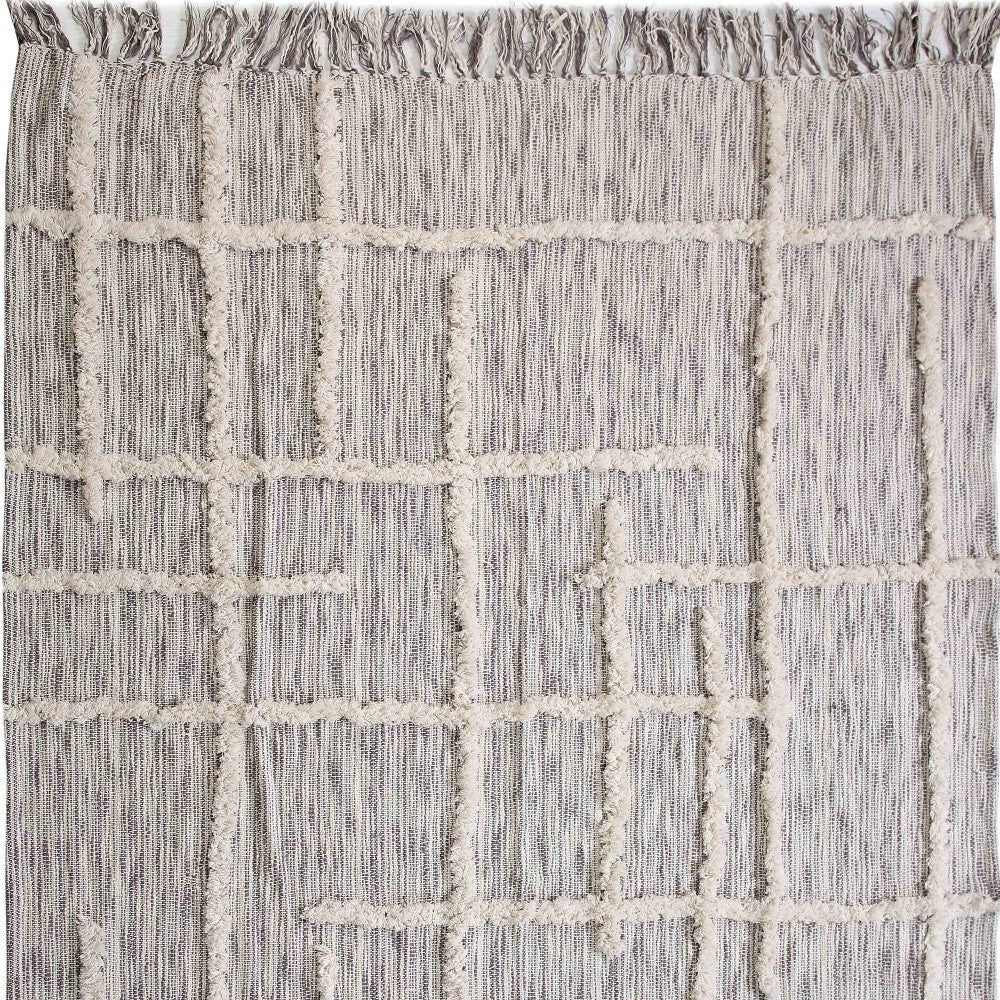 60" X 50" Gray Woven Cotton Striped Throw Blanket with Fringe