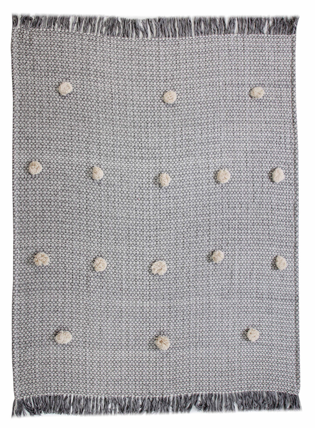 50" X 60" Gray Woven Cotton Houndstooth Throw Blanket with Pom Poms