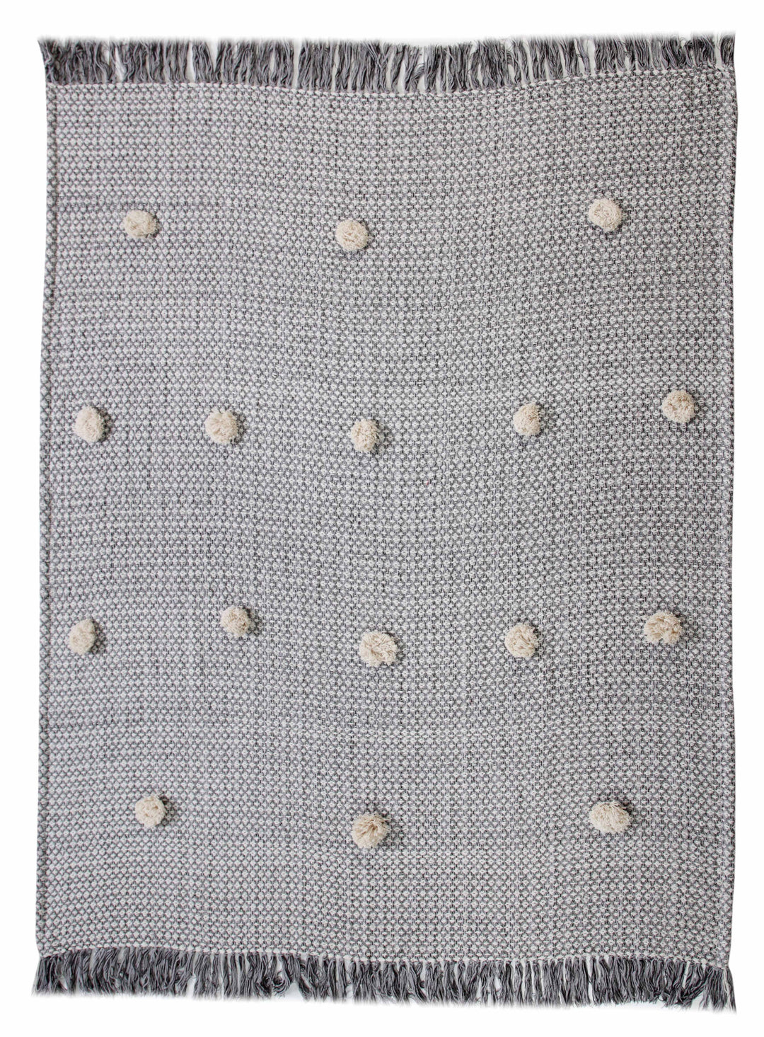 50" X 60" Gray Woven Cotton Houndstooth Throw Blanket with Pom Poms